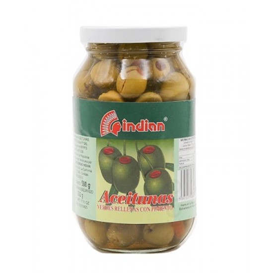 ACEITUNA INDIAN 500GR RELL PIMENTON