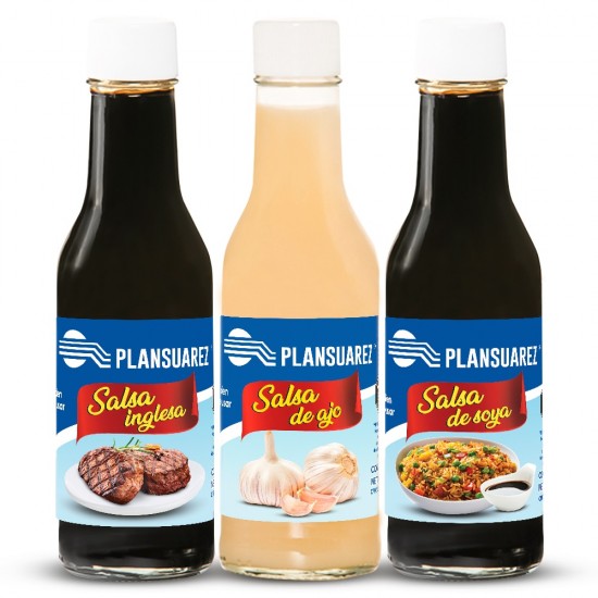 COMBO SALSAS PLANSUAREZ 150ML AJO SOYA INGLESA