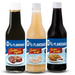 COMBO SALSAS PLANSUAREZ 300ML AJO SOYA INGLESA