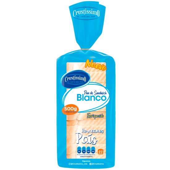 PAN SANDWICH CRUSTISSIMO 500GR BLANCO