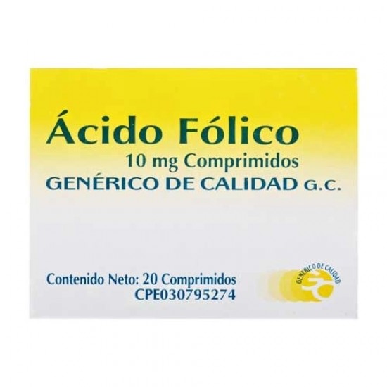 ACIDO FOLICO 10MG X 20COMP GENERICO DE CALIDAD