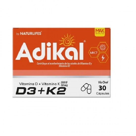 ADIKAL 2000UI 150MCG X 30CAPS VIT D3 K2 NATURLIFES