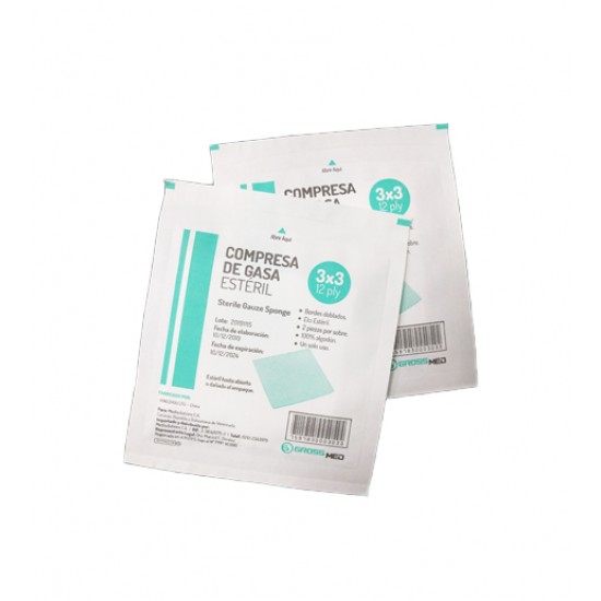 COMPRESA GASA ESTERIL 3X3 X 2PZ X 1UND GROSSMED