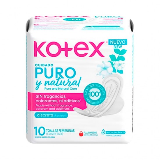 TOALLA SANIT KOTEX 10UND PURE 0%