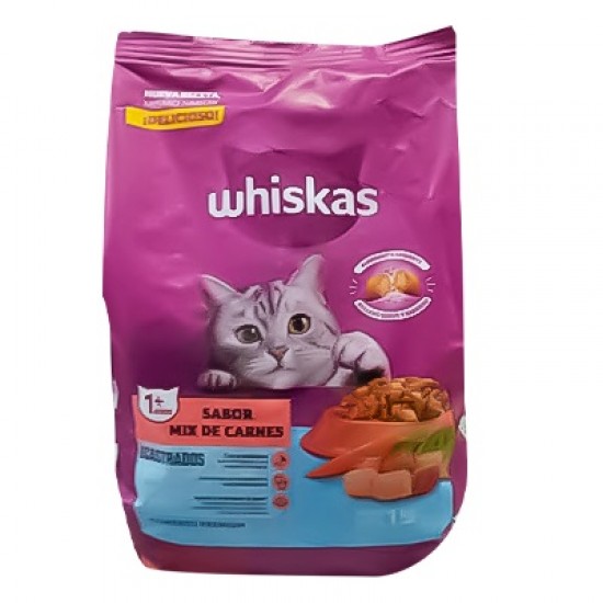 ALIMENTO P/GATOS WHISKAS 1KG CASTRADOS MIX CARNES