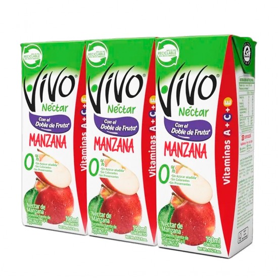 NECTAR VIVO 190ML MANZANA SIN AZUCAR TRIPACK