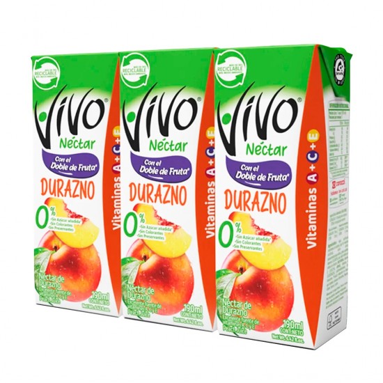 NECTAR VIVO 190ML DURAZNO SIN AZUCAR TRIPACK