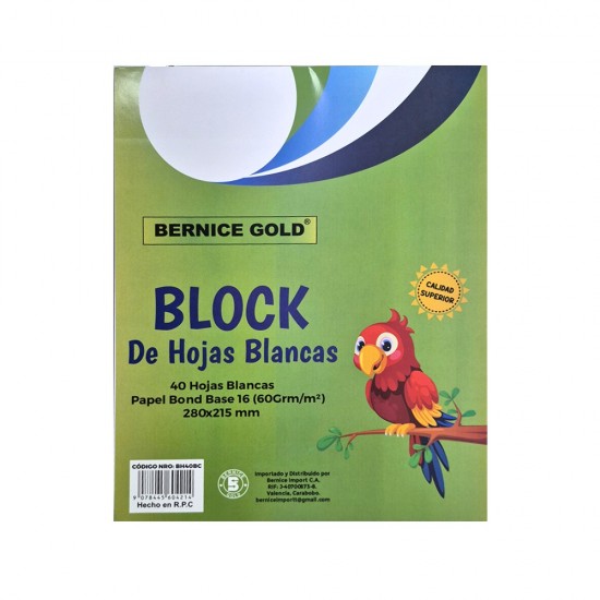 BLOCK DE HOJAS BLANCAS BERNICE 40H